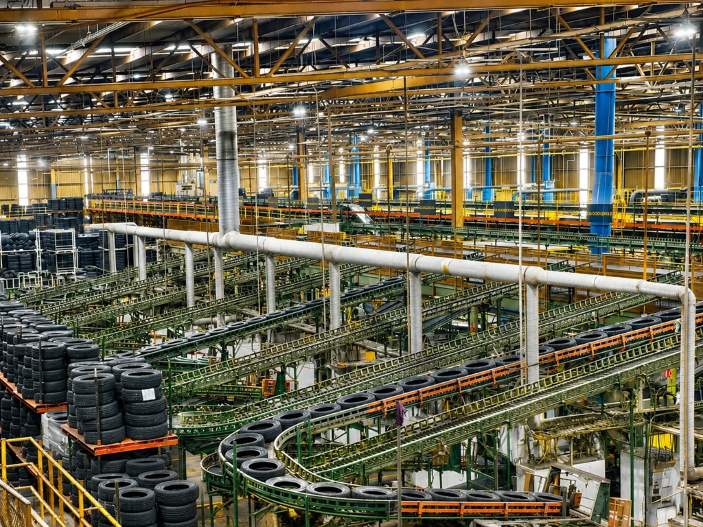 Automated conveyor systems for tire manufacturing and industrial material handling.
